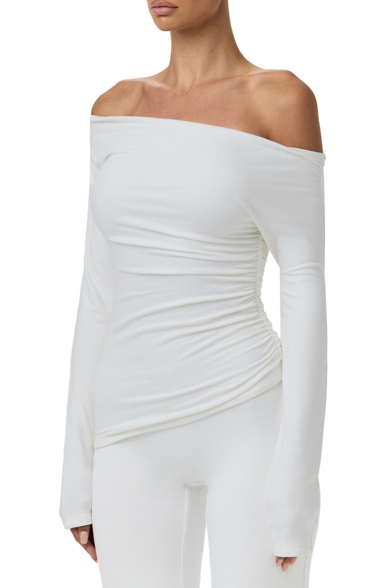 Off the Shoulder Ruched Top, Alternate, color, WHITE