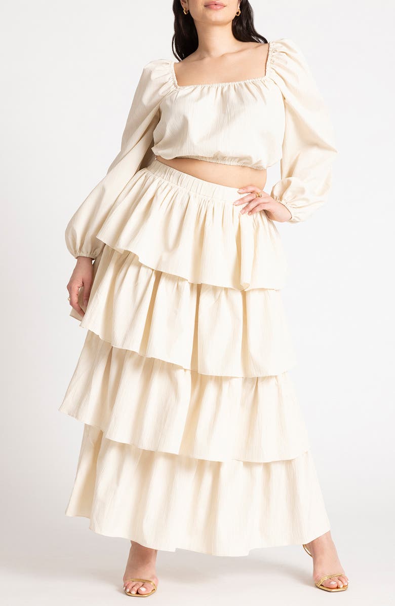 ELOQUII Tiered Ruffle Maxi Skirt, Alternate, color, 