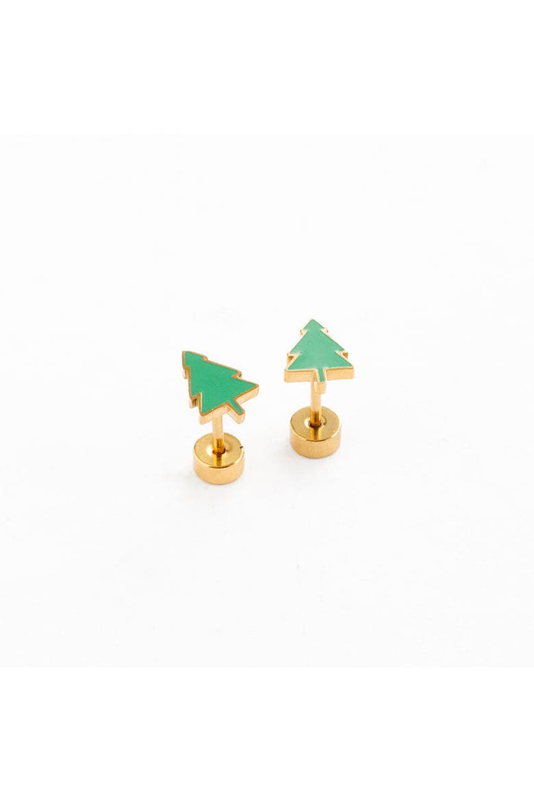 Girls' Christmas Tree Flatback Stud Hypoallergenic Earrings, Alternate, color, Green