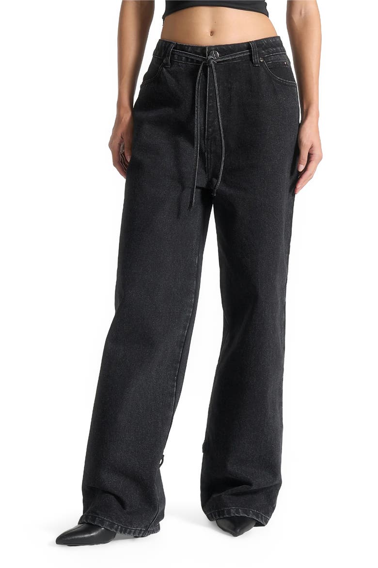 Faye Wide Mid Rise Jeans with Tie Waist, Alternate, color, Washed Black
