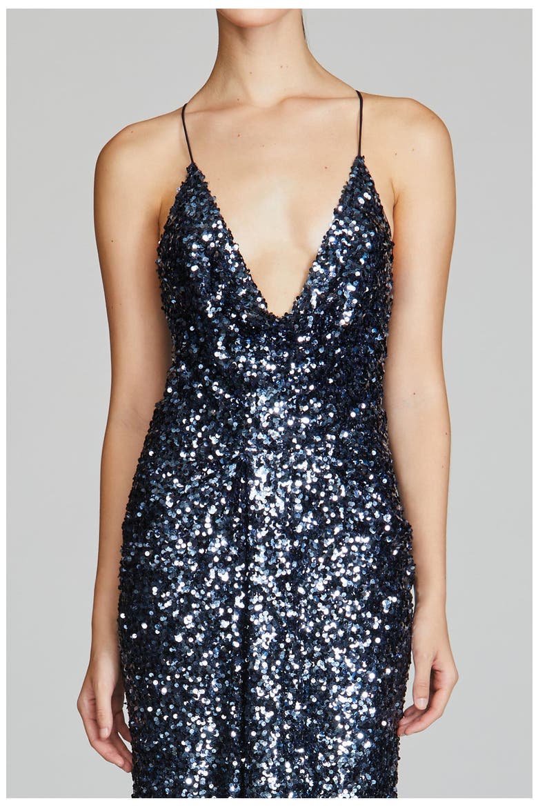 Manon Sequins Gown, Alternate, color, Indigo Confetti