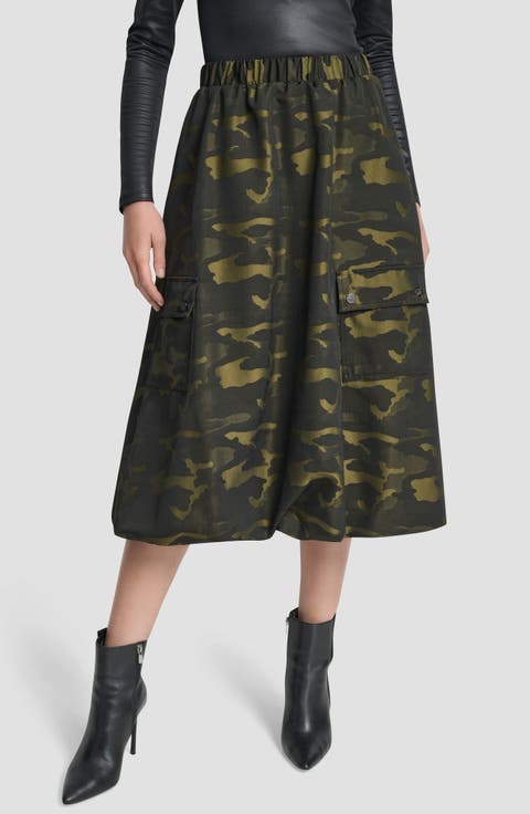 Camo Jacquard Bubble Hem Midi Skirt