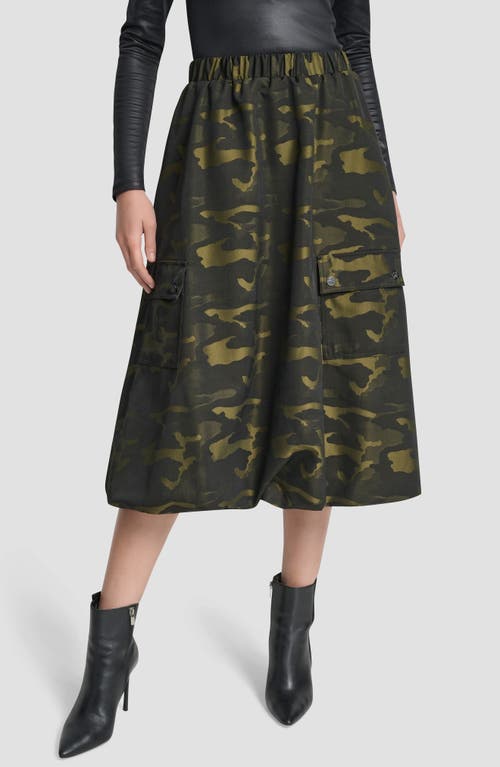 Dkny Camo Jacquard Bubble Hem Midi Skirt In Brown
