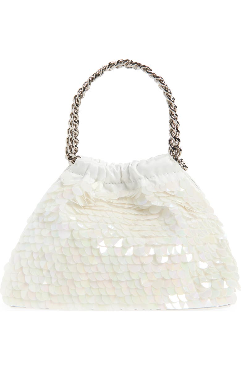 Stella McCartney Mini Falabella Sequin Drawstring Bag, Alternate, color, White