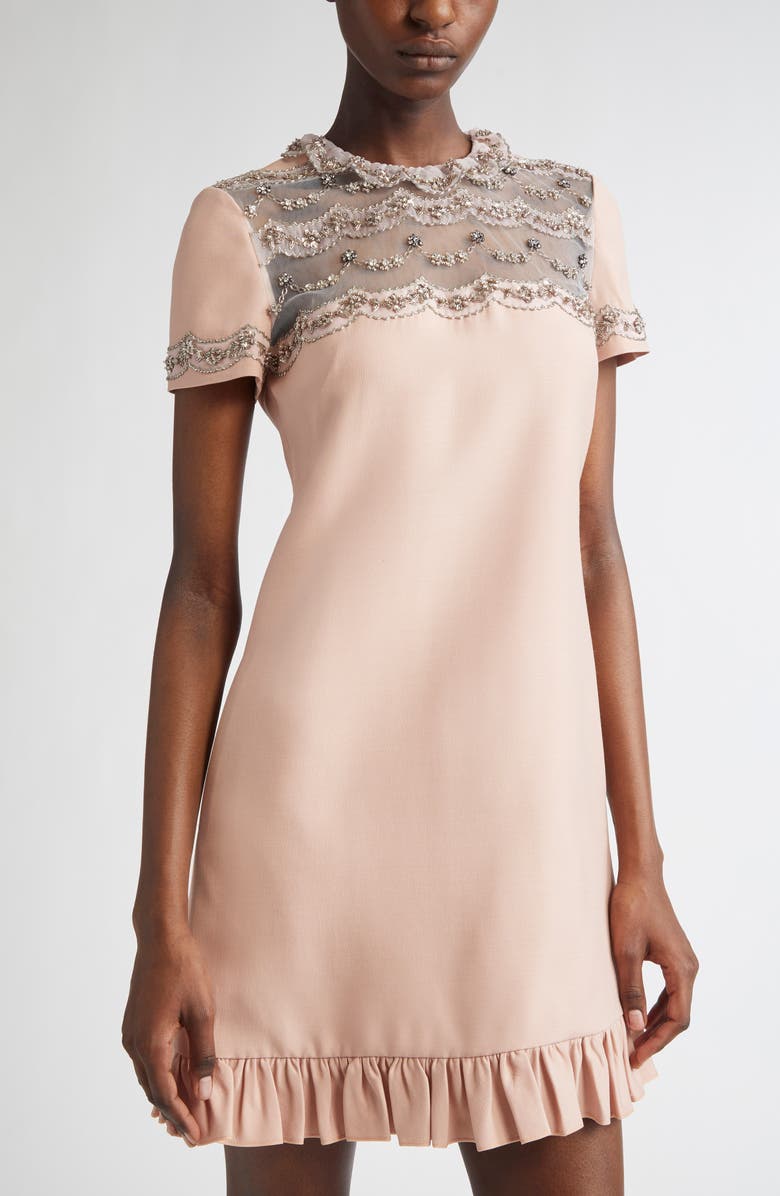 Valentino Garavani Embroidered Crepe Couture Shift Dress, Alternate, color, 