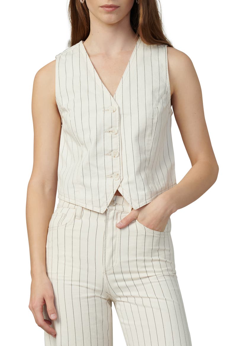 The Relaxed Stripe Stretch Cotton Crop Vest, Main, color, NATURAL STIPE