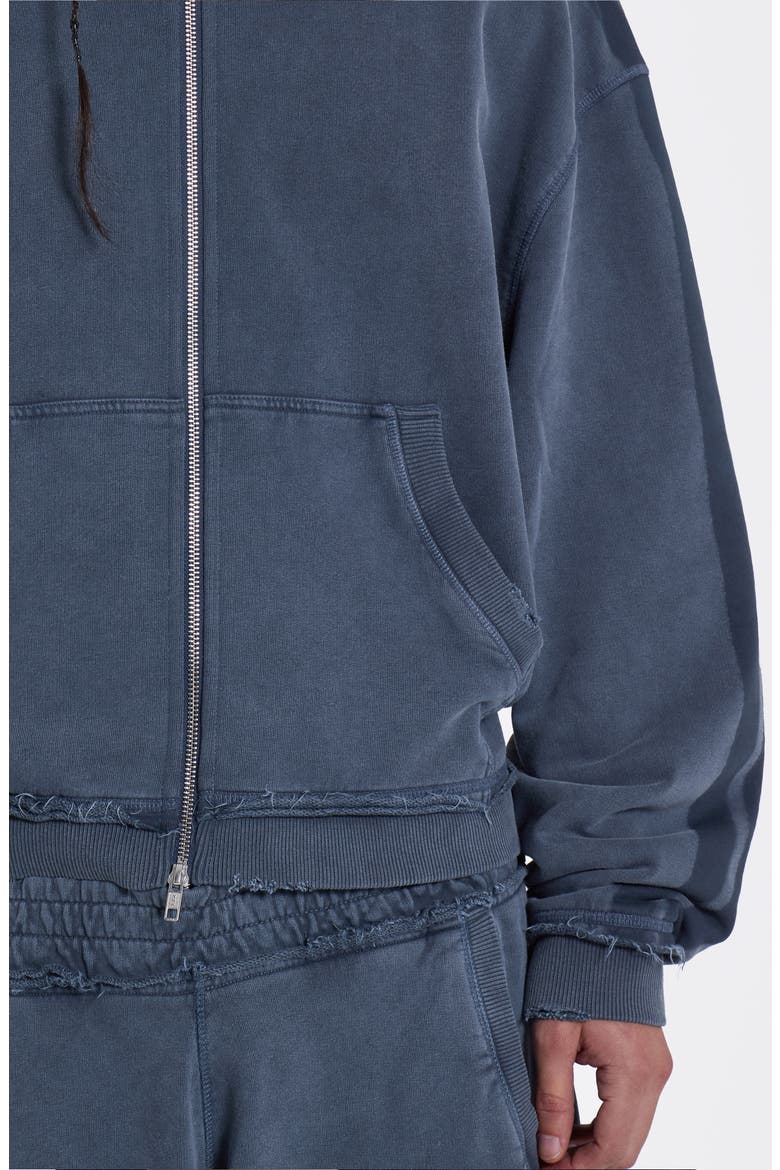 Zip Front Denim Wash Distressed Hoodie (Men) | Nordstrom