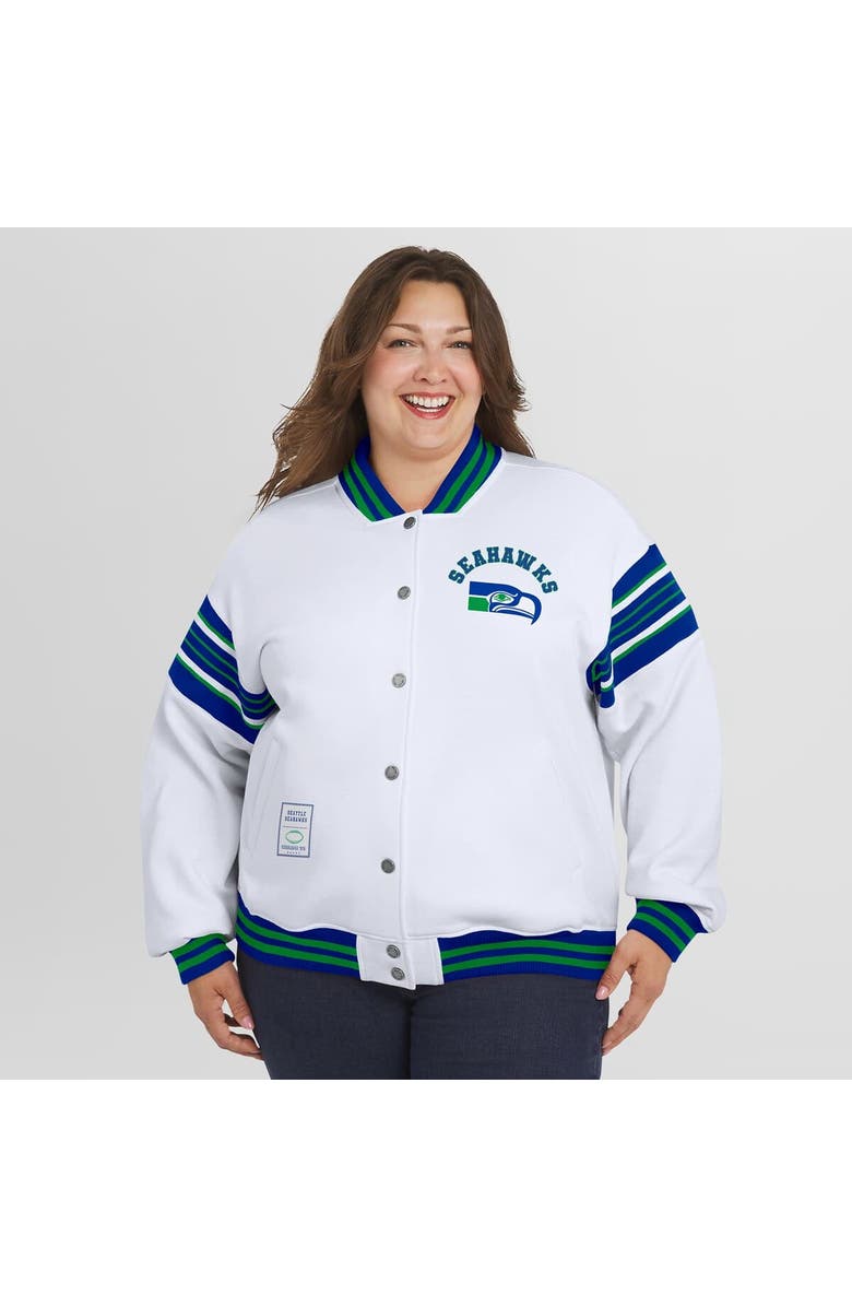 WEAR by Erin Andrews Women's WEAR by Erin Andrews White Seattle Seahawks Plus Size Full-Snap Fleece Sweatshirt Jacket, Alternate, color, White