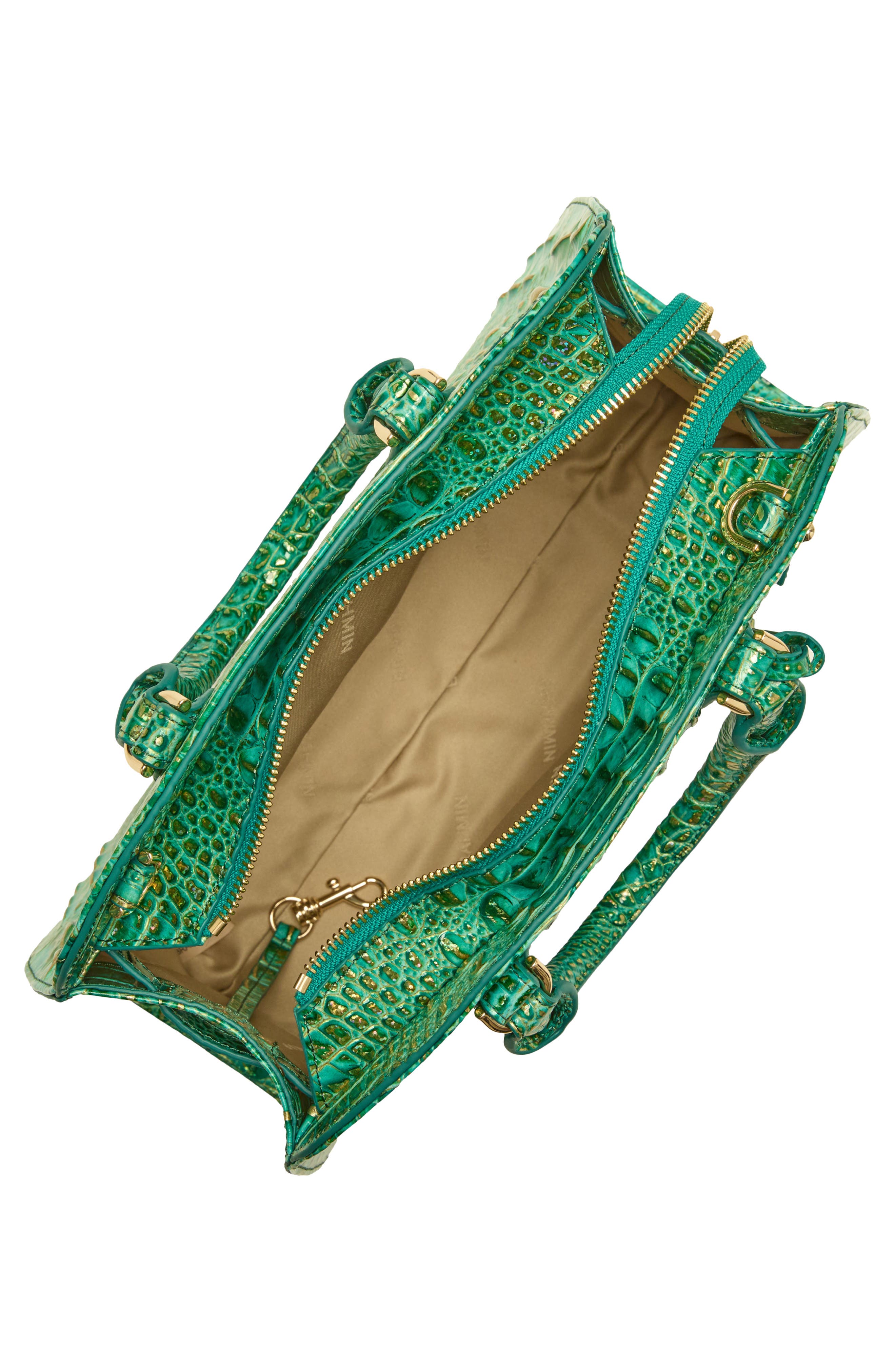 Angelina Croc Embossed Leather Shoulder Bag, Alternate, color, JUNGLE JEWEL