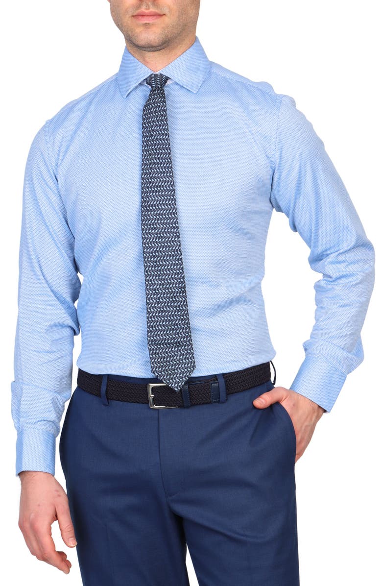 TailorByrd Trim Fit Textured Birdseye Non-Iron Stretch Dress Shirt, Alternate, color, Blue