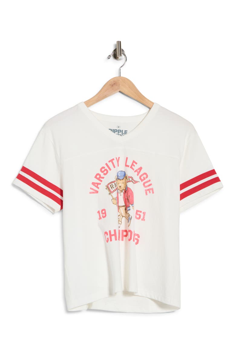 Varsity Bear Graphic V-Neck T-Shirt, Alternate, color, COCONUT MILK