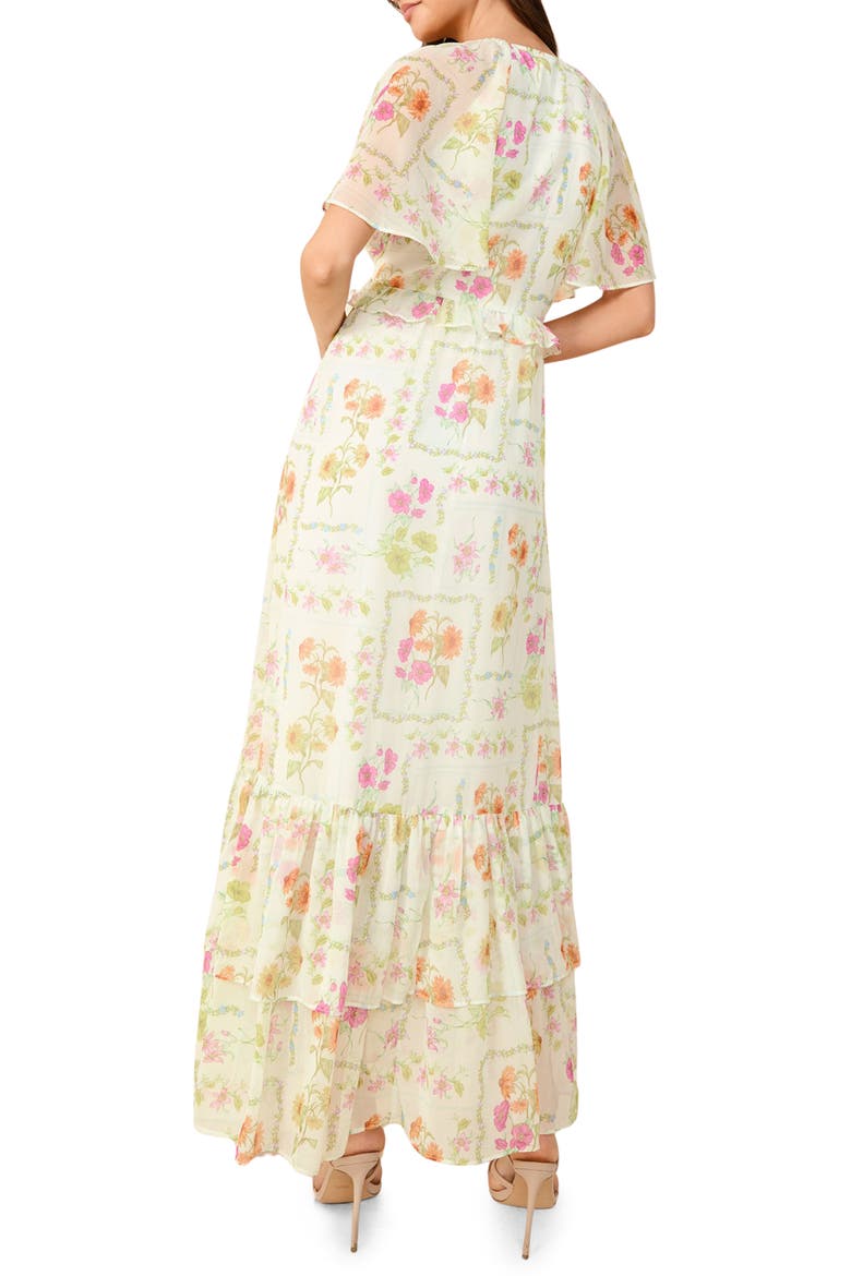 Print Ruffle Tiered Chiffon Maxi Dress, Alternate, color, CREAM