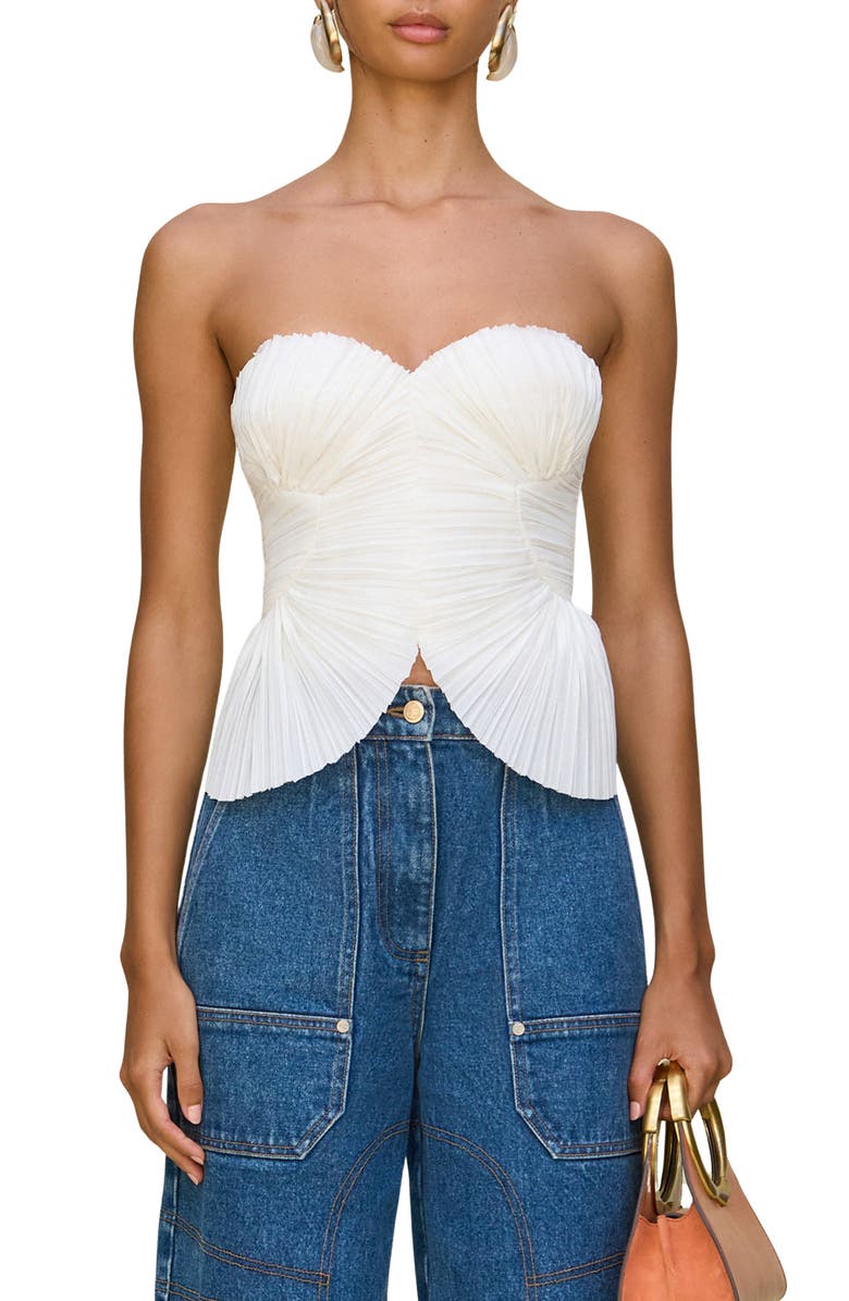 Cult Gaia Jace Pleated Strapless Top, Main, color, Off White