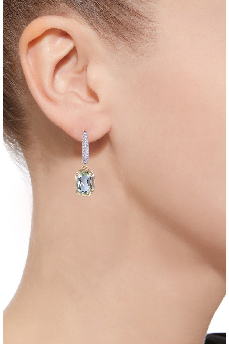 Green Amethyst Earrings with Diamonds, Alternate, color, Green
