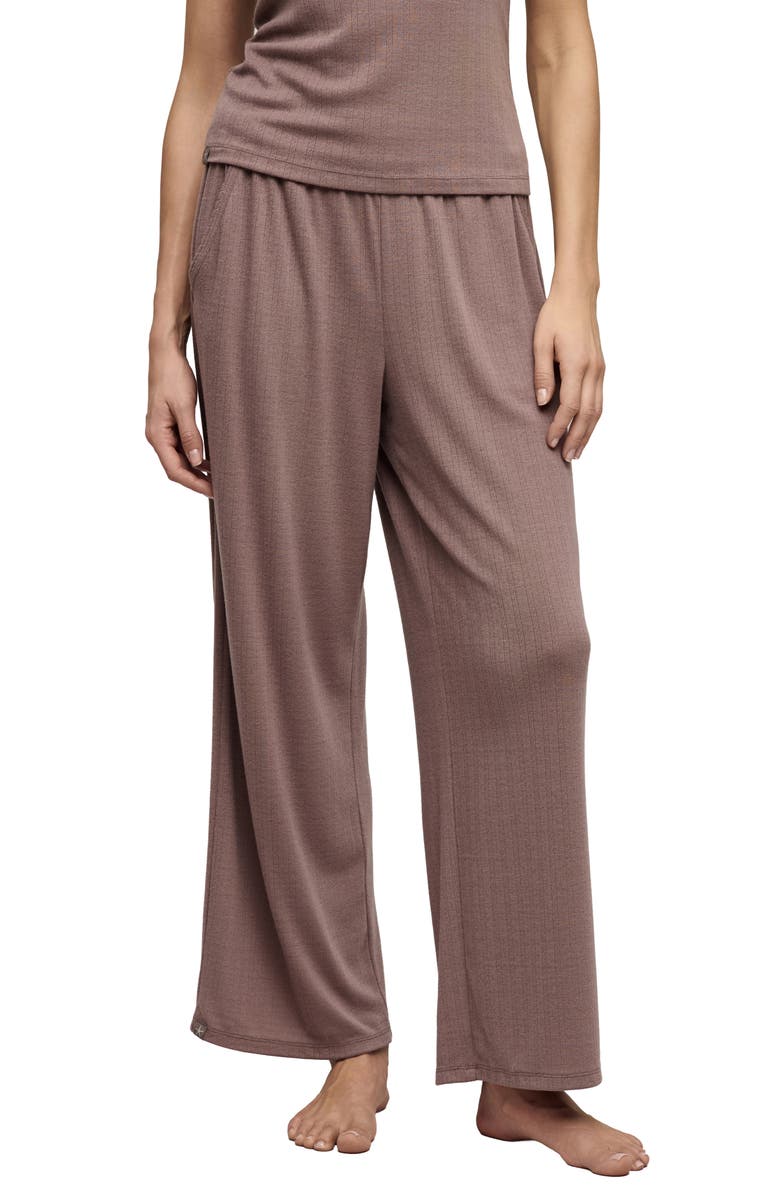Barefoot Dreams<sup>®</sup> Scalloped Trim Pointelle Wide Leg Pants, Main, color, Sable