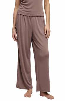 Scalloped Trim Pointelle Wide Leg Pants