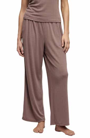 Scalloped Trim Pointelle Wide Leg Pants