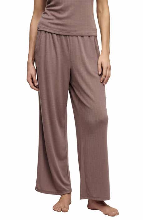 Scalloped Trim Pointelle Wide Leg Pants