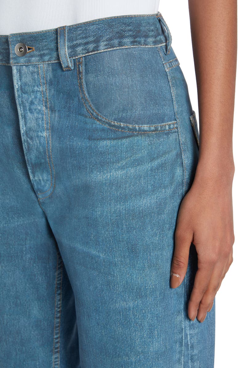 Bottega Veneta Denim Print High Waist Leather Jeans, Alternate, color, 