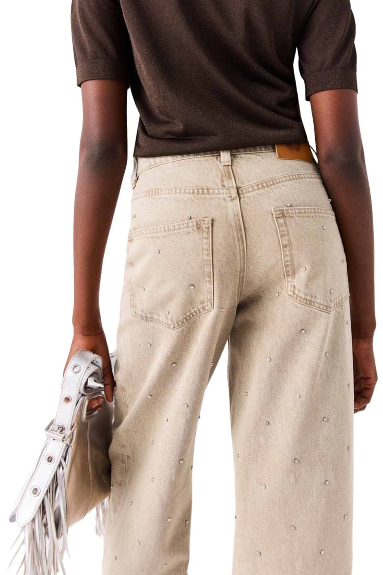 Wide-leg rhinestone jeans, Alternate, color, Beige