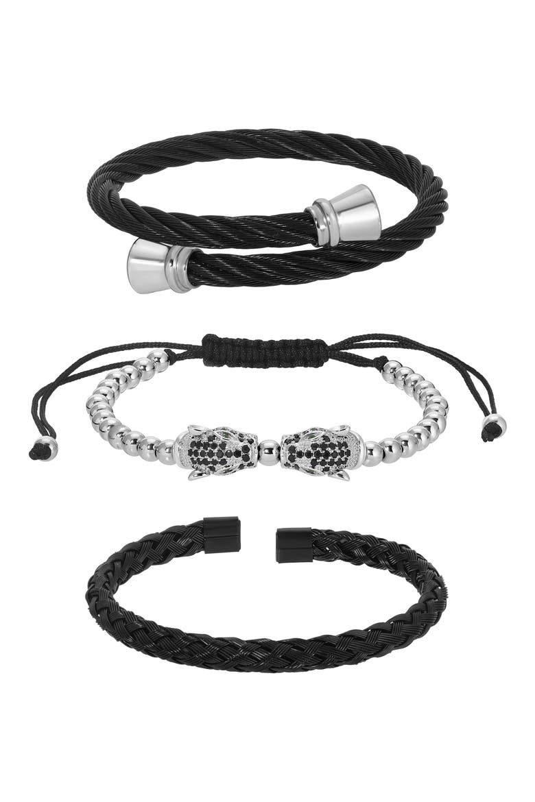 Men's Lev Crystal 3-Pack Assorted Bracelets, Main, color, BLACK