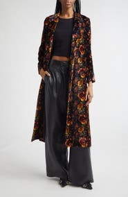 R13 Drapey Floral Double Breasted Velvet Duster Coat