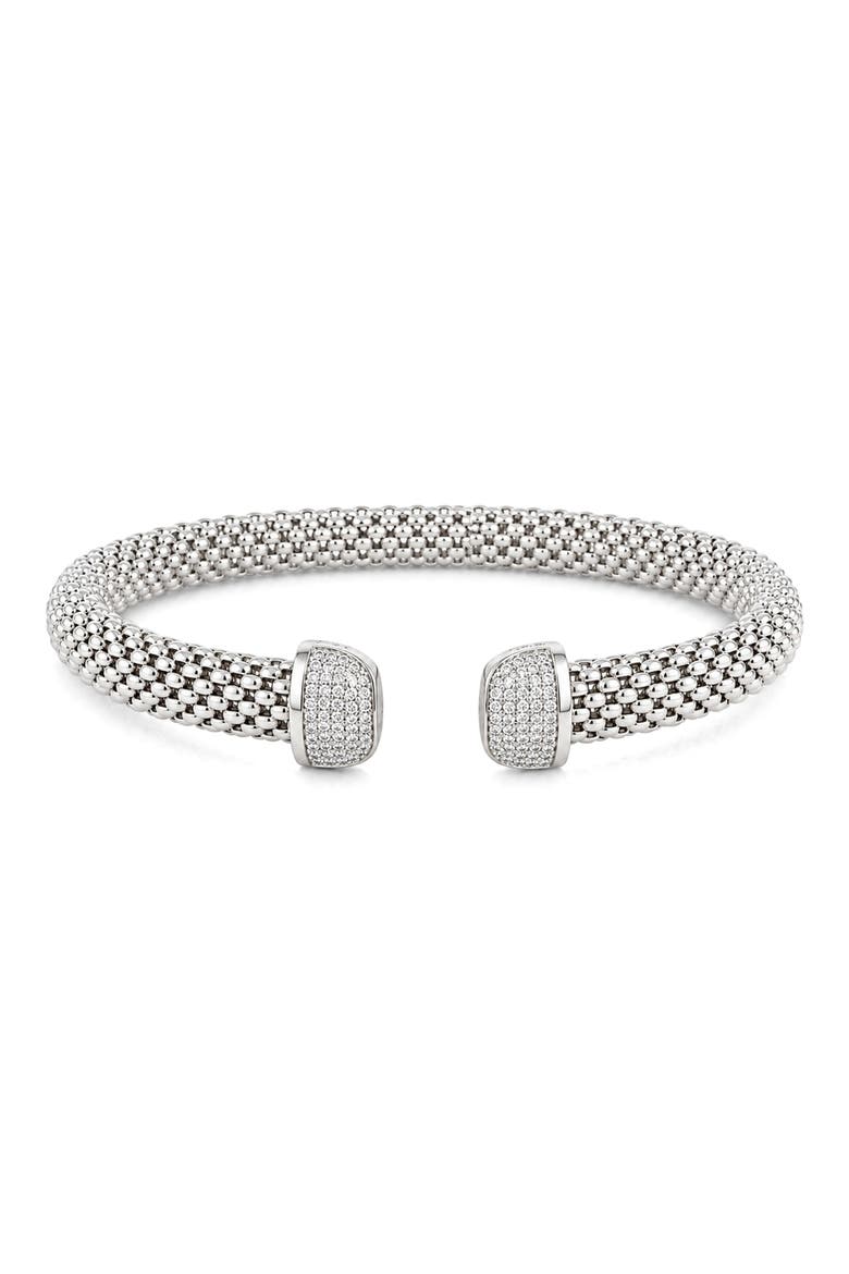 Diamond Pavé Sterling Silver Cuff Bangle, Main, color, WHITE