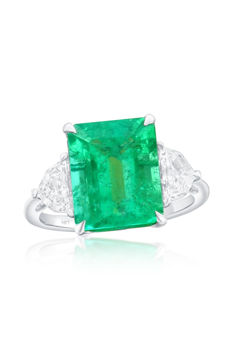 14K White Gold 4.20ct Emerald & 0.50cttw Diamond Ring, Main, color, Green