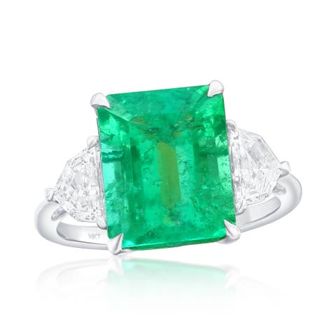 14K White Gold 4.20ct Emerald & 0.50cttw Diamond Ring