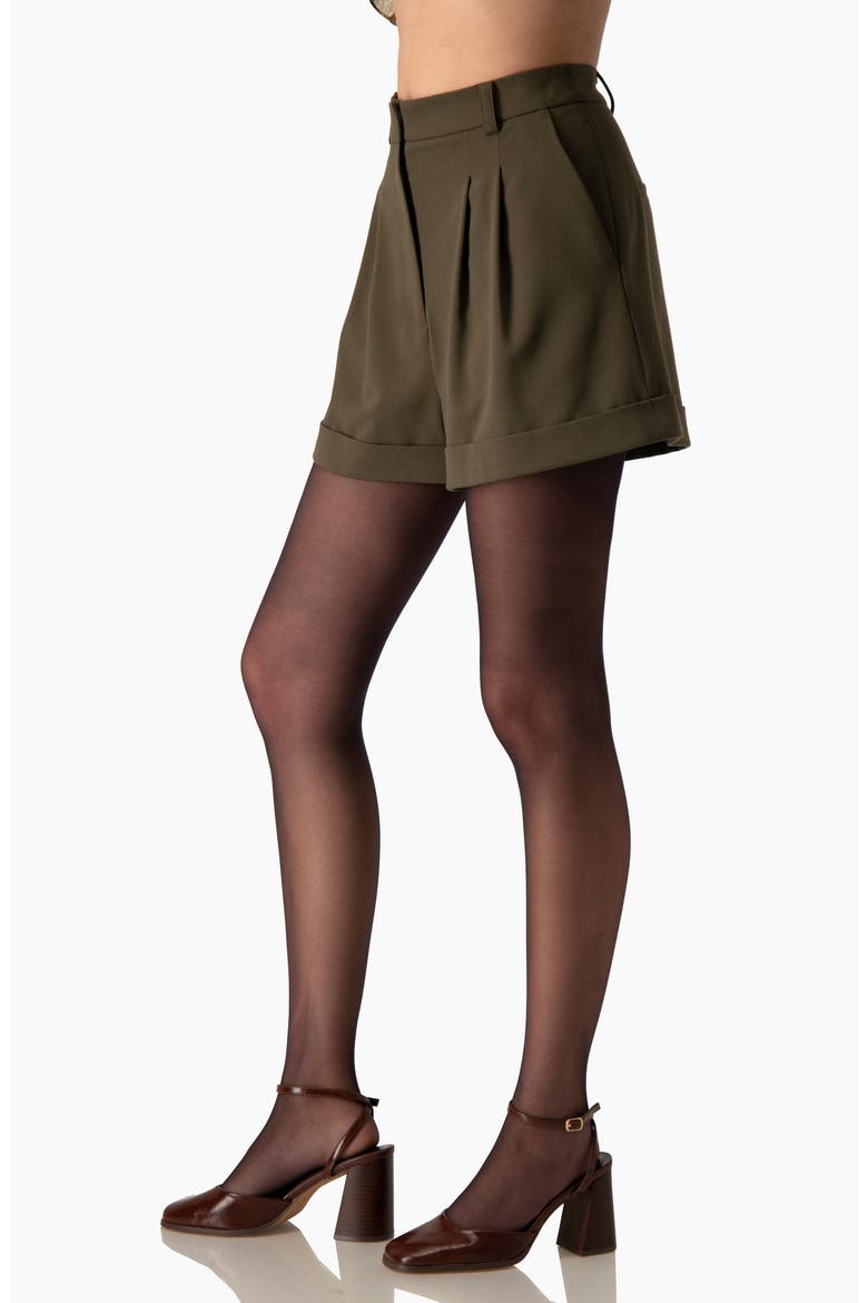 High-Waist Wide-Leg Cuffed Tailored Shorts, Alternate, color, Olive Green