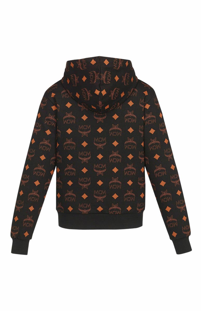 MCM Maxi Monogram Print Hoodie in Organic Cotton, Alternate, color, Black