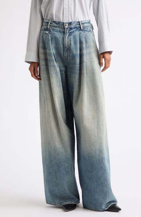 Triple Pleat Wide Leg Jeans