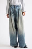 R13 Triple Pleat Wide Leg Jeans