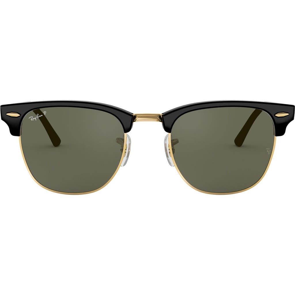Ray-Ban 49mm Polarized Browline Sunglasses in Black/crystal Green at Nordstrom