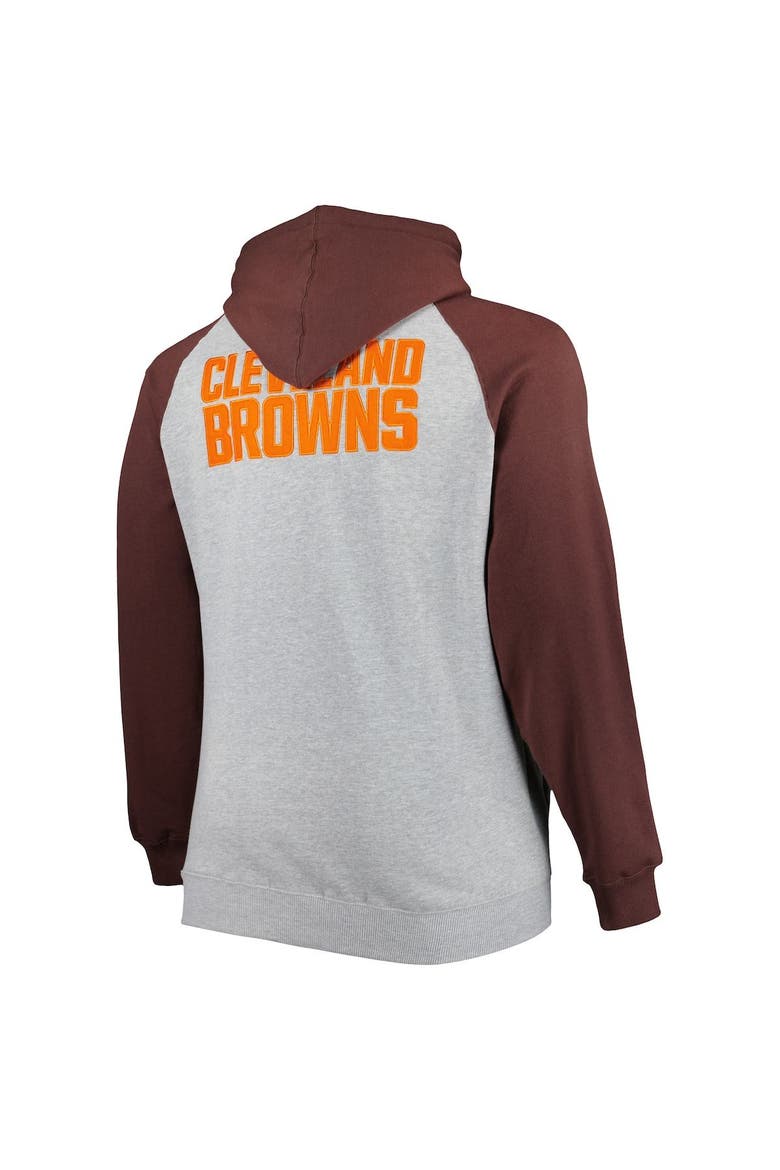 Men's Heather Gray Cleveland Browns Big & Tall Fleece Raglan Full-Zip Hoodie Jacket, Alternate, color, Heather Gray
