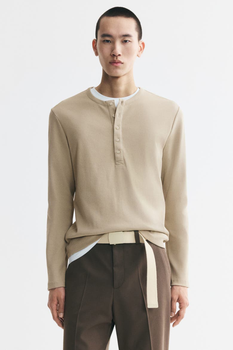 Slim-fit Ribbed Henley Shirt, Main, color, Beige