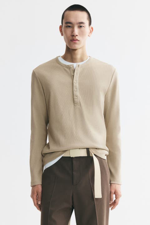 Slim-fit Ribbed Henley Shirt