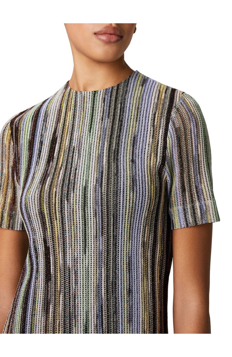 Missoni Short-sleeved Mini-dress In Striped Lamé Slub Viscose, Alternate, color, Green Multi