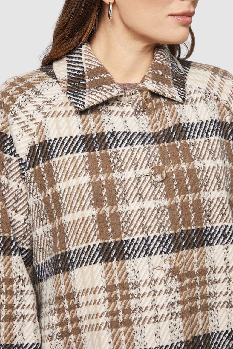 Button Through Check Coat, Alternate, color, Brown