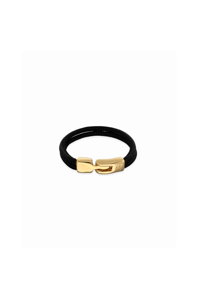Black Leather Bracelet with Gold Closure, Main, color, Gold