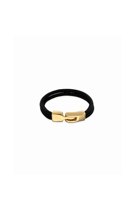 Black Leather Bracelet with Gold Closure