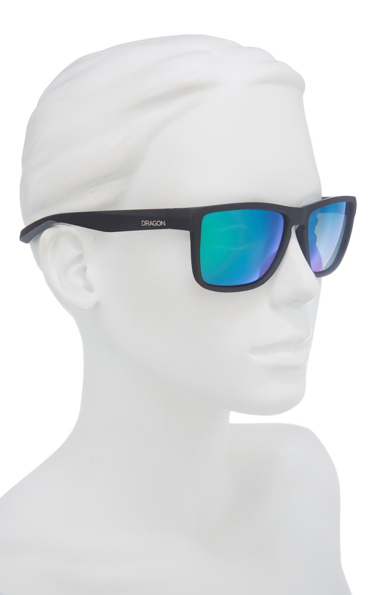 DRAGON 58mm Rectangular Sunglasses, Alternate, color, Matte Black/ Blue Mirror