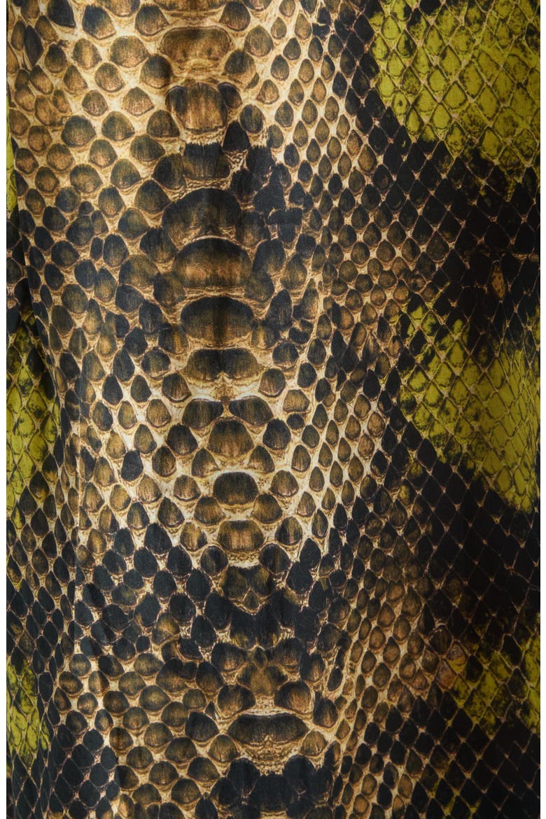 Tall Collar Boyfriend Button-Up Shirt in Faux Snakeskin, Alternate, color, BROWN GREEN SNAKE