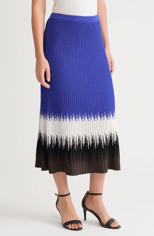Ming Wang Ribbed Ombré Midi Skirt In Blue