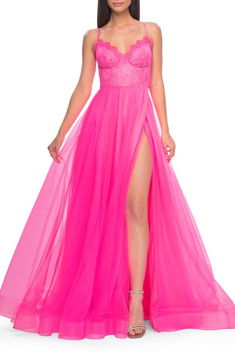 Tulle Dress with Full Skirt and Sheer Lace Bodice