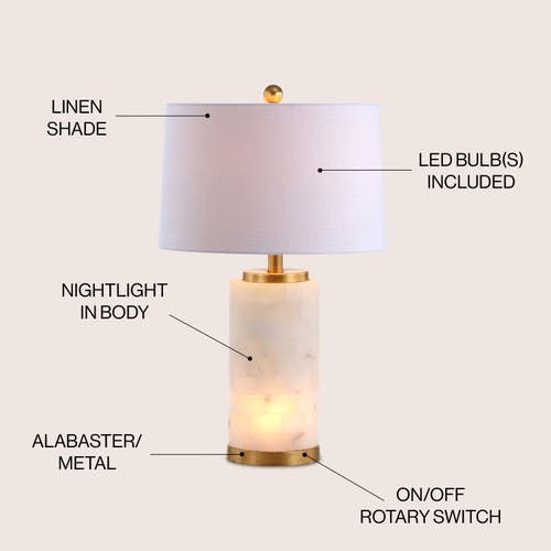 Jonathan Y Eliza 25.5" Alabaster Led Table Lamp, White/gold Leaf In White/gold Leaf