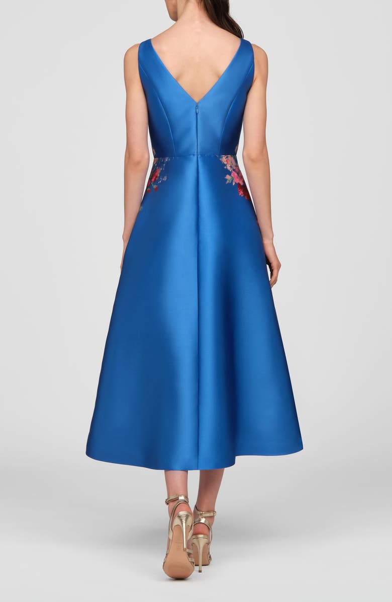 Kay Unger Dina Placed Floral Mikado Cocktail Dress, Alternate, color, Oxford Blue