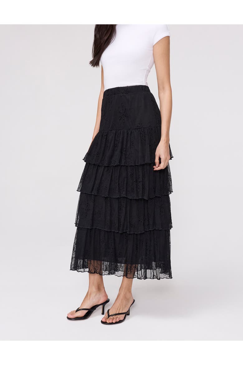 Elisa Mesh Midi Tiered Skirt, Alternate, color, Black