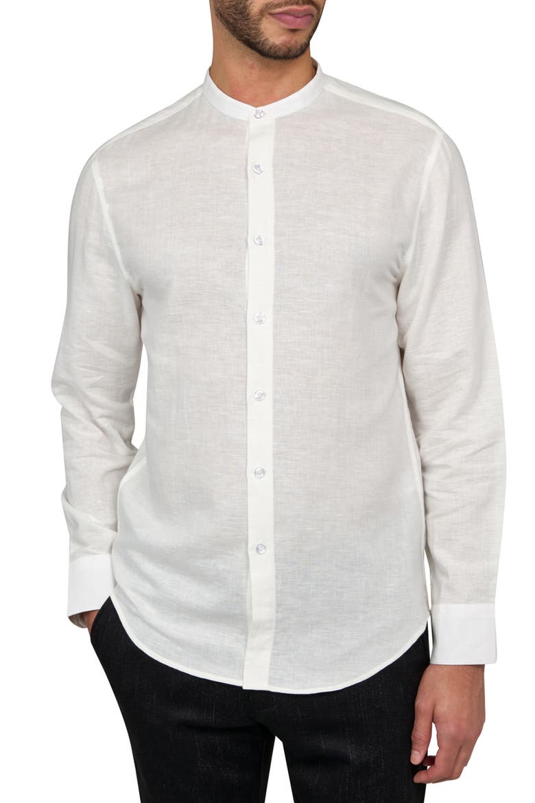 Slim Fit Solid Linen Cotton Long Sleeve Shirt, Main, color, WHITE