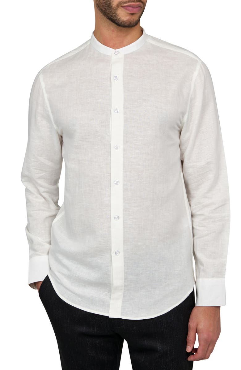 Brooklyn Brigade Slim Fit Solid Linen Cotton Long Sleeve Shirt, Main, color, White